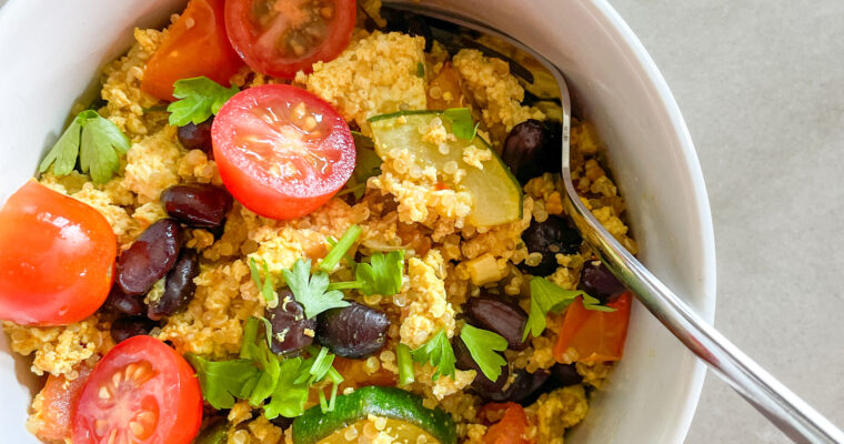 10-Minute Veggie Quinoa Tofu Scramble (Extra Protein)