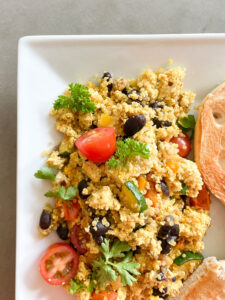 10-Minute Quinoa Tofu Veggie Scramble (Extra Protein)